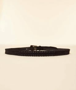 Accessoires Prêt-à-porter | Ceinture Croûte De Cuir Bords Tressés NOIR | Etam Femme