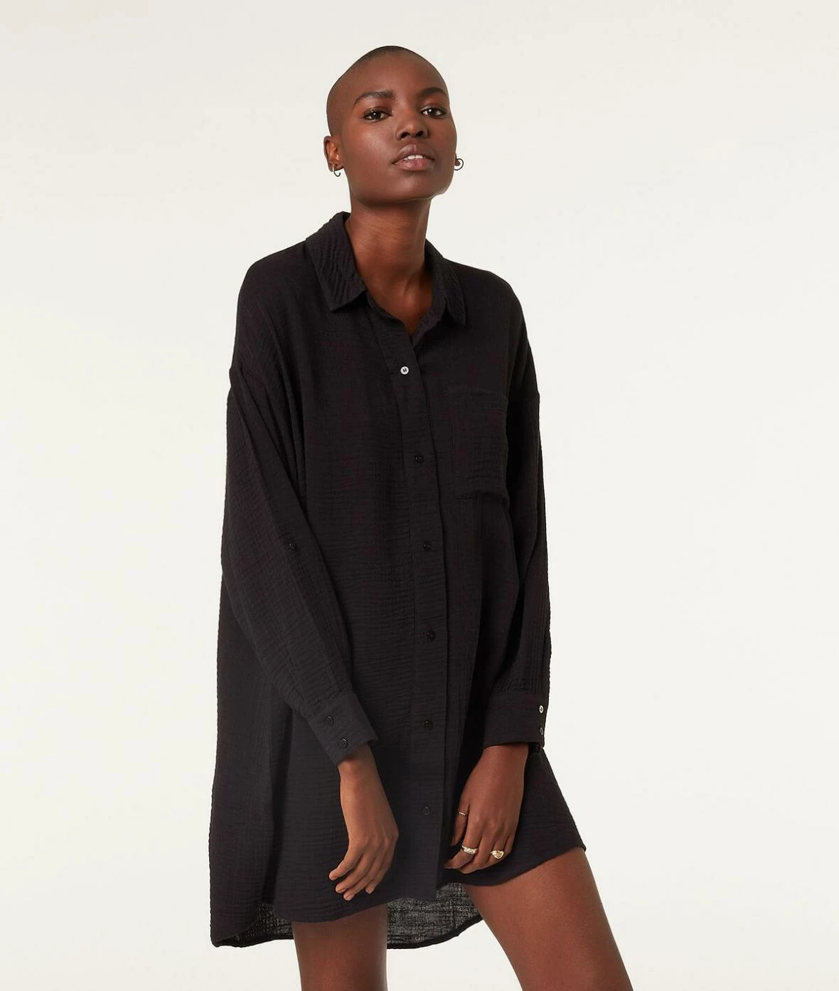Chemises De Nuit | Chemise De Nuit En Coton NOIR | Etam Femme – Image 2