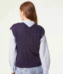 Pulls & Gilets | Gilet Sans Manches En Maille Torsadée MARINE | Etam Femme