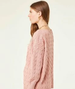 Pulls & Gilets | Pull En Maille Torsadée Col Bateau VIEUX ROSE | Etam Femme