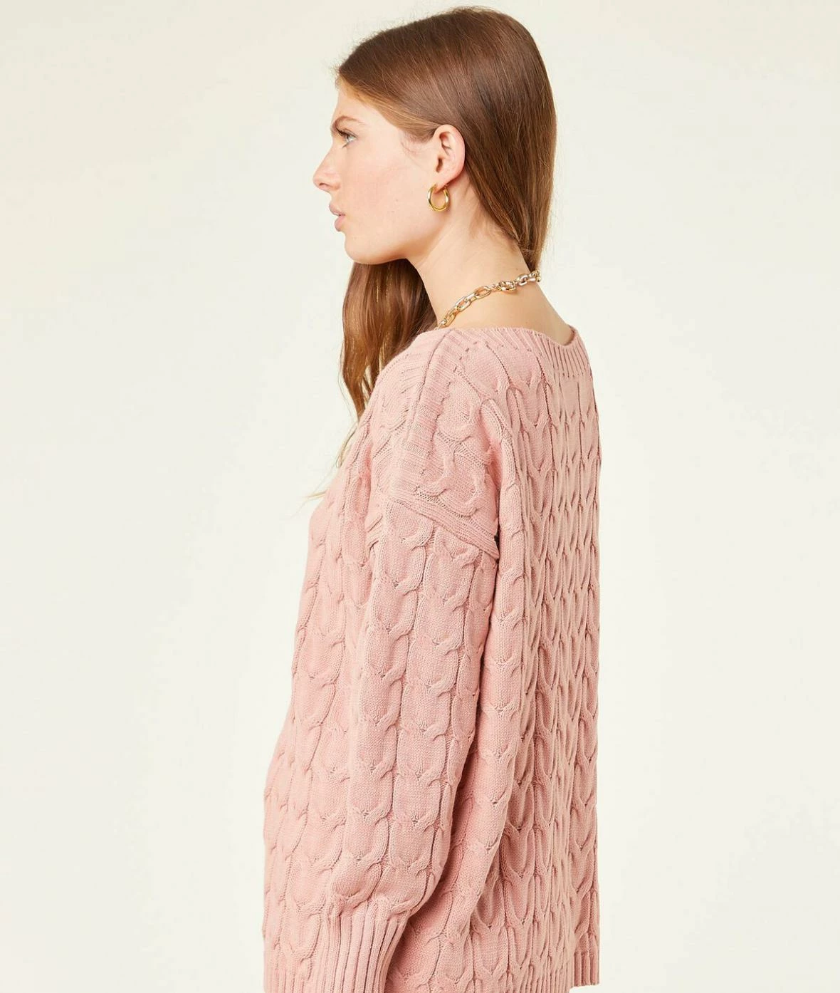 Pulls & Gilets | Pull En Maille Torsadée Col Bateau VIEUX ROSE | Etam Femme