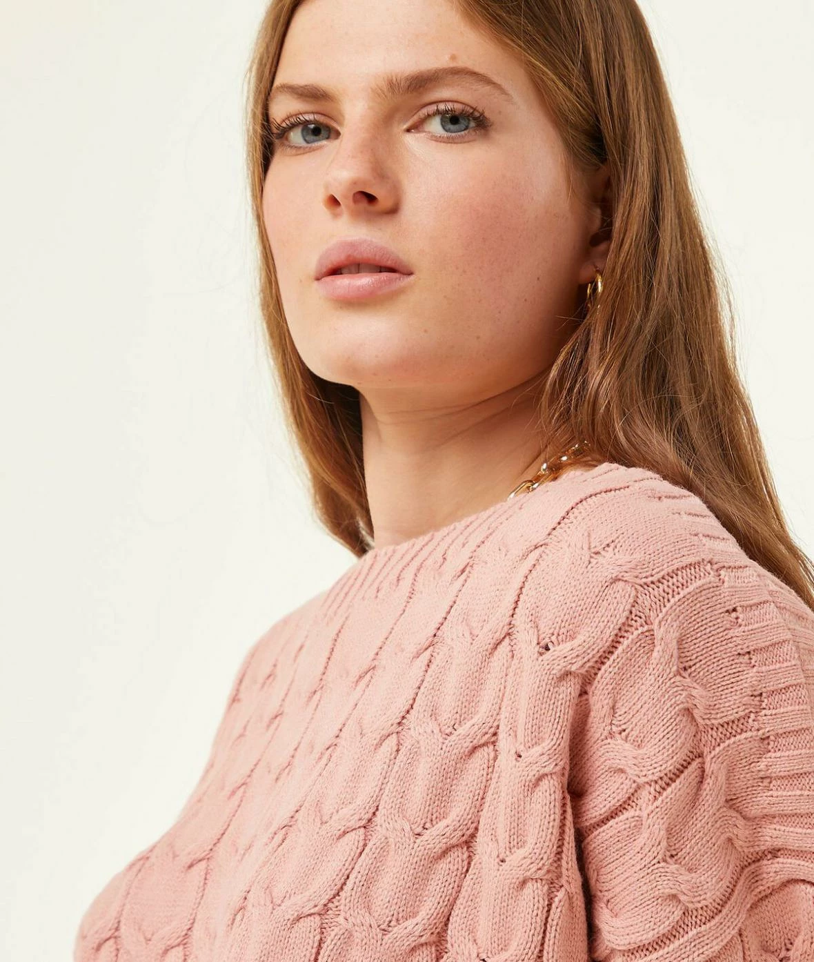Pulls & Gilets | Pull En Maille Torsadée Col Bateau VIEUX ROSE | Etam Femme – Image 3