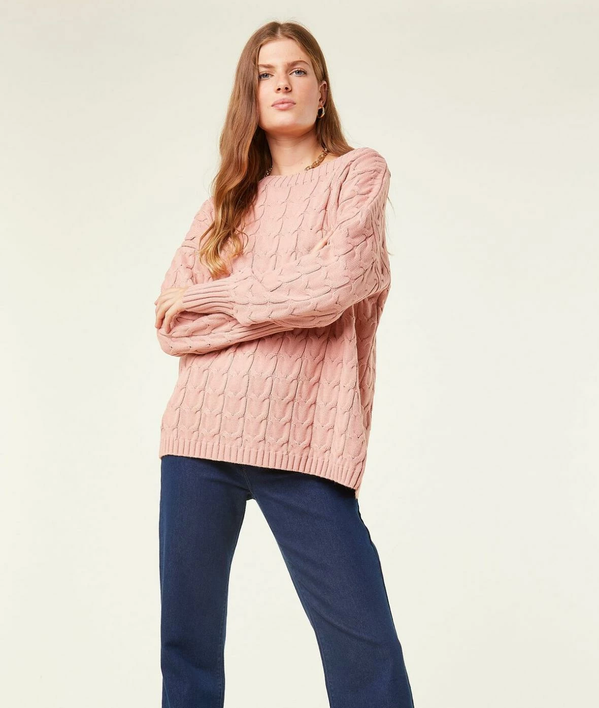 Pulls & Gilets | Pull En Maille Torsadée Col Bateau VIEUX ROSE | Etam Femme – Image 4