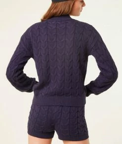 Pulls & Gilets | Pull En Maille Torsadée Col Montant MARINE | Etam Femme