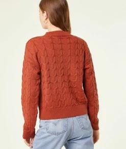 Pulls & Gilets | Pull En Maille Torsadée Col Montant TERRACOTTA | Etam Femme