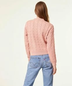 Pulls & Gilets | Pull En Maille Torsadée Col Montant VIEUX ROSE | Etam Femme