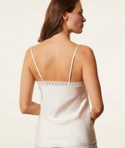 Pyjamas éco-responsables | Caraco Satiné Décolleté Dentelle ECRU | Etam Femme