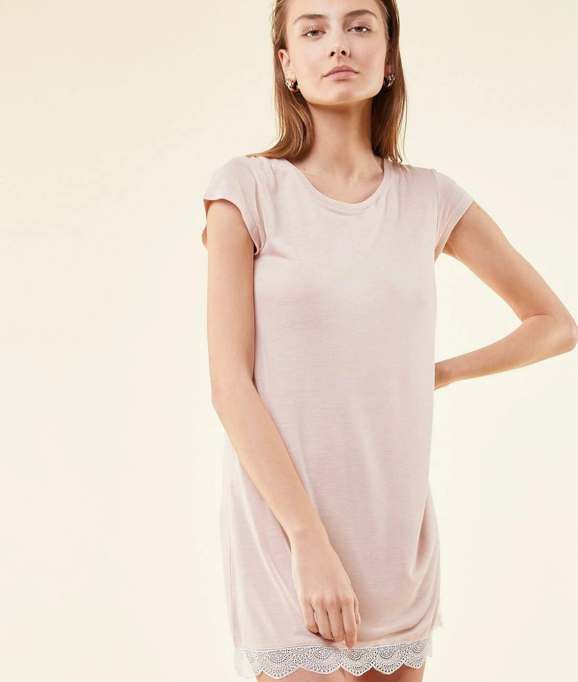 Pyjamas éco-responsables | Chemise De Nuit Bas Dentelle BLUSH | Etam Femme – Image 2