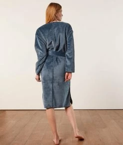 Pyjamas éco-responsables | Déshabillé Velours Intérieur Fausse Fourrure BLEU | Etam Femme