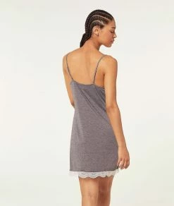 Pyjamas Doux Et Confort | Nuisette Détails Dentelle GRIS | Etam Femme