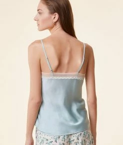 Pyjamas Satinés Et Chics | Caraco Décolleté Dentelle BLEU | Etam Femme