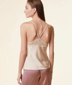 Pyjamas Satinés Et Chics | Caraco Décolleté Dentelle ECRU | Etam Femme