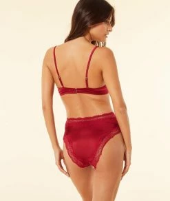 Soie 100% Naturelle | Culotte Taille Haute En Soie Et Dentelle ROUGE | Etam Femme