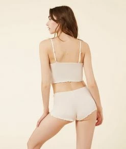 Soutiens-gorge En Coton | Crop Top Côtelé à Bretelles, Teinture Végétale BEIGE | Etam Femme