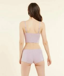 Soutiens-gorge En Coton | Crop Top Côtelé à Bretelles, Teinture Végétale MAUVE | Etam Femme