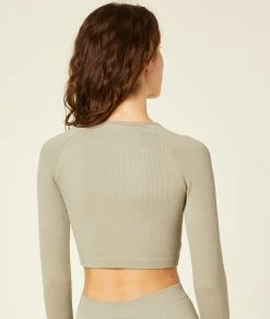 Tops & T-shirts De Sport | Top Court Côtelé Sans Coutures KAKI CLAIR | Etam Femme